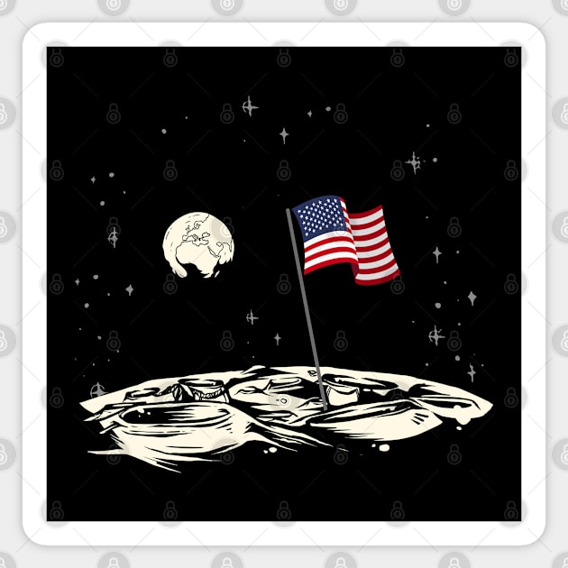 Moon Landing USA Flag Conquering The Moon Gift Sticker by HappyGiftArt